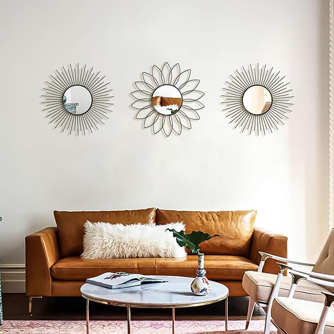 3 Pack Metal Mirrors for Wall Sunburst Wall Mirrors Home Décor Decorative - Image 4