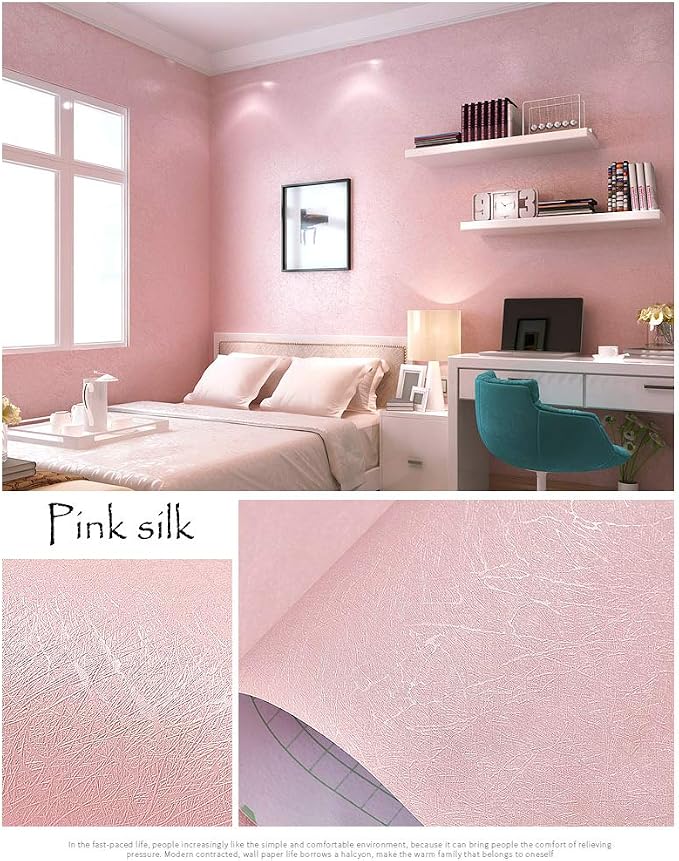 Cohoo Home Silk Pink Wallpaper Peel and Stick Contact Paper Pink Textured Silk - Image 5