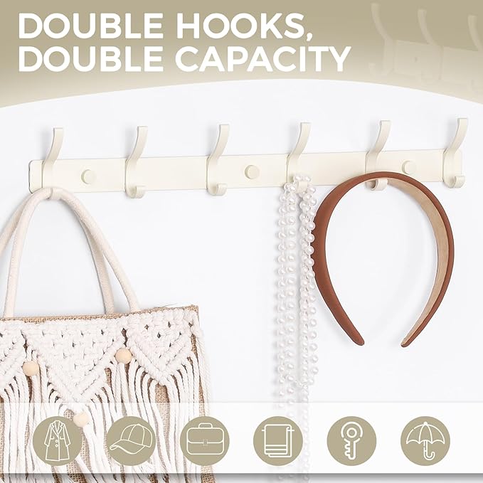 Dntorx Coat Rack Wall Mount, 2 Pack Coat Hooks Hanger Wall Double Hook Rack - Image 4