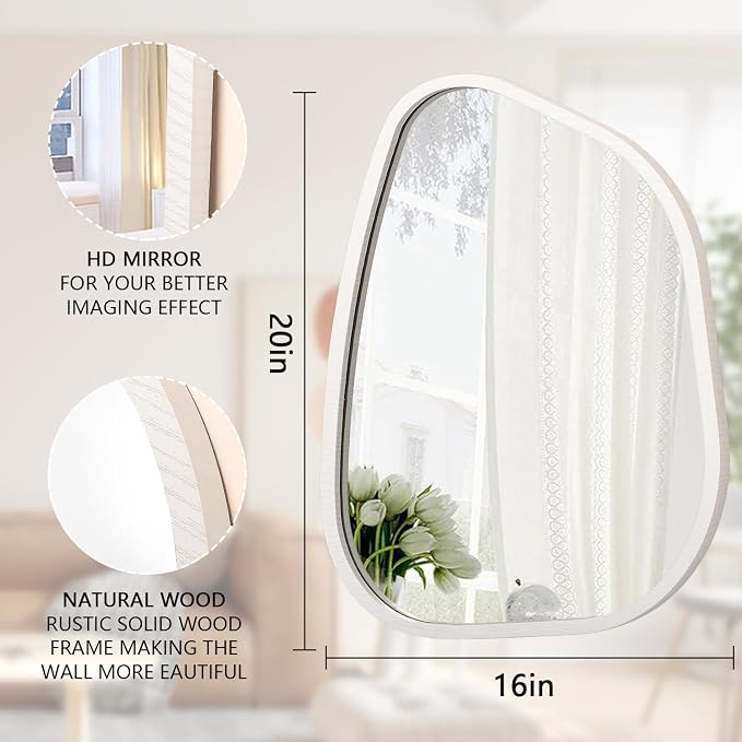 Irregular Wooden Framed Wall Mirror Modern Asymmetrical Unique Hanging Mirror - Image 7