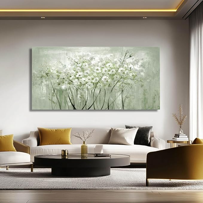 MLART99 Modern Artwork Wall Decor White Flowers Picture Art 24"x48" Plant Wall - Image 2