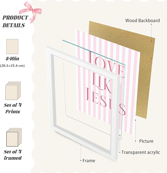 LARTSFRO Coquette Pink Bow Jesus Wall Art Decor Posters, Inspirational Bible - Image 2