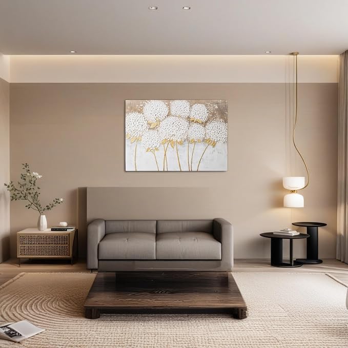 JolyWell Large hand painted wall art White Hydrangea Canvas Wall decor - Image 7