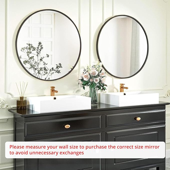 Fabuday Black Circle Mirror for Wall 22 inch - Image 2