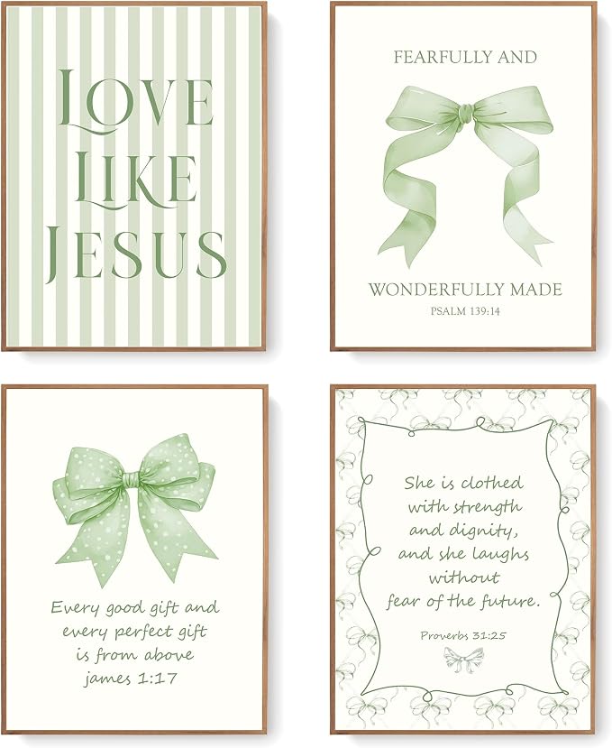 LARTSFRO Coquette Sage Green Bow Jesus Wall Art Decor Posters, Inspirational by Unknown