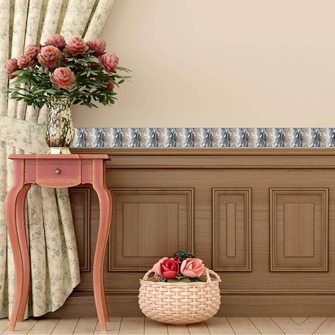 IVN Wallpaper Border Peel and Stick Wall Accent PVC Embossed Silver Floral - Image 7