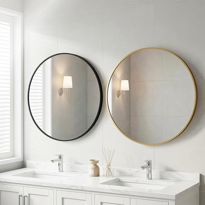OLIXIS 24 Inch Gold Round Bathroom Wall Mirror, Round Bathroom Mirrors - Image 2