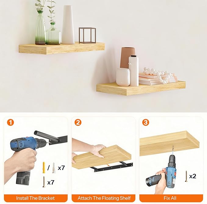 HOOBRO Floating Shelves for Wall, Wall Mounted Shelf Set of 2, 15.7" Hanging - Image 7