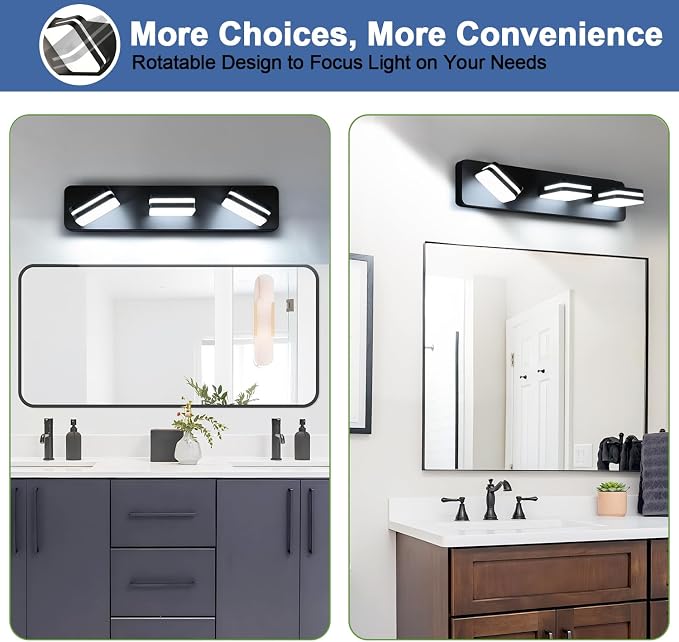 360° Rotate LED Dimmable Bathroom Vanity Light Fixtures, 1300LM Acrylic Matte - Image 9