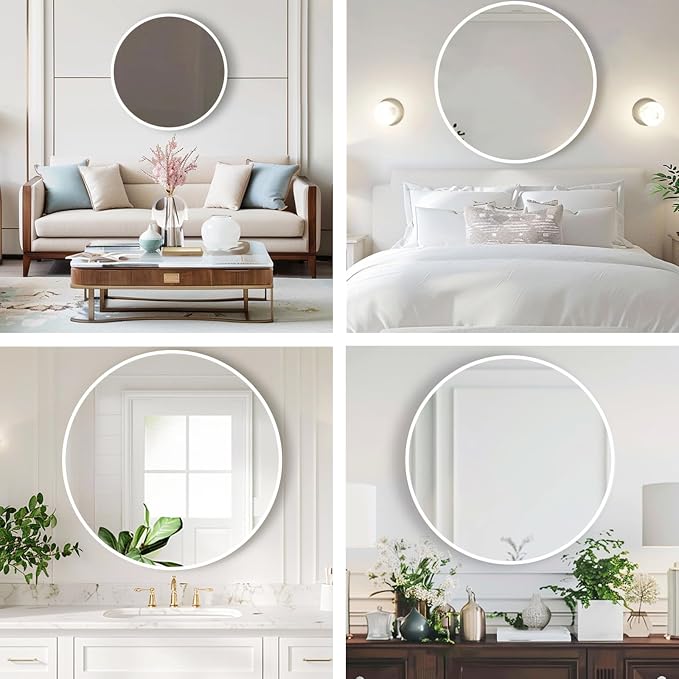 Round White Mirror, 30 Inch Circle White Mirror, Metal Frame Round Wall Mounted - Image 5