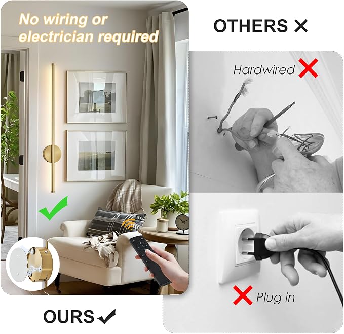 Battery Operated Modern Wall Sconces Set of Two, Rechargeable Wireless Wall - Image 2