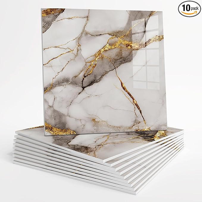10pcs Peel and Stick Tile Shower Waterproof Marble Tiles Wall Panels, by Unknown
