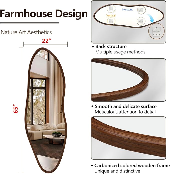 Irregular Full Length Mirror, Large Asymmetrical Wall Mirrors - Image 3