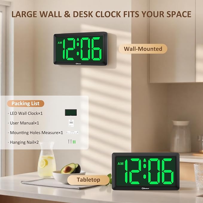 Soobest 9.5 Inch Large Digital Wall Clock Battery Operated, Auto & Manual - Image 7