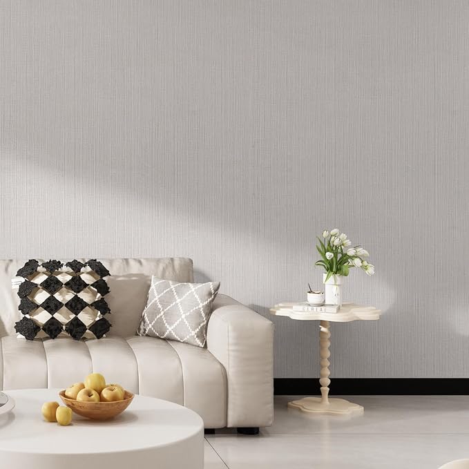 FUKU MON White Gray Grasscloth Fabric Wallpaper 23.6" X 393" Thick Classic - Image 7