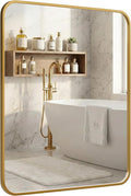 30x36 Inch Matte Gold Bathroom Vanity Mirrors | Flush Mount Deep Set Metal Wall by Pocetry