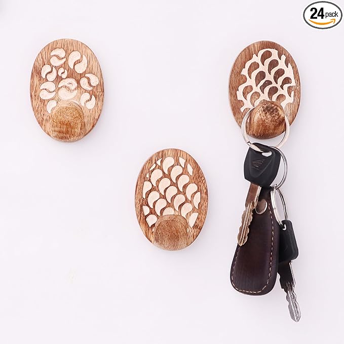 IndianShelf 6 Lb- 24 Pieces Decorative Wood Adhesive Wall Hooks–Boho Peel and by IndianShelf