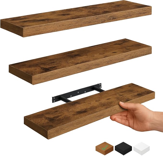 Vervida® 3 Pack Rustic Brown Floating Shelves, Holds Up to 38 Lbs, by Vervida