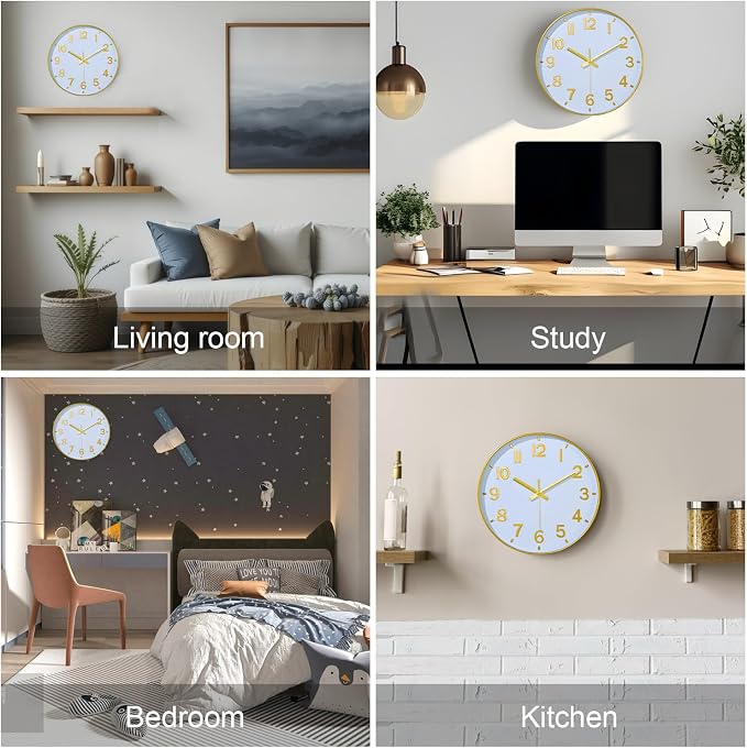 Gold Wall Clocks Battery Operated, 12 Inch Non Ticking Digital Wall Clock - Image 7