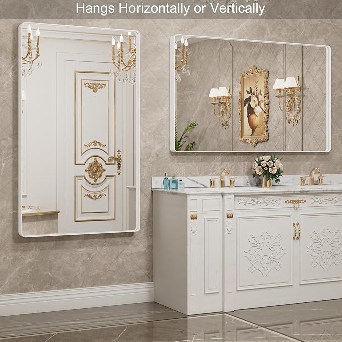 LOAAO 50x30 Inch White Metal Framed Bathroom Mirror - Image 3