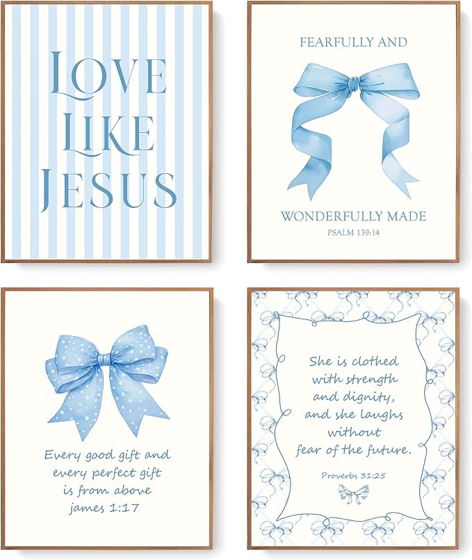 LARTSFRO Coquette Blue Bow Jesus Wall Art Decor Posters, Light Blue Bow by Unknown