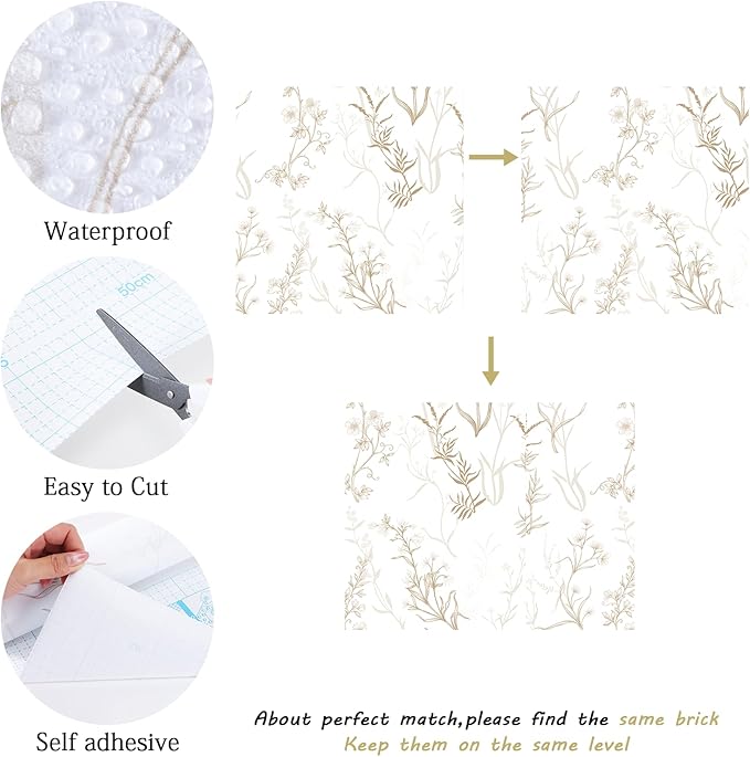 Timeet Botanical Floral Peel and Stick Wallpaper Beige Wildflower Self Adhesive - Image 6