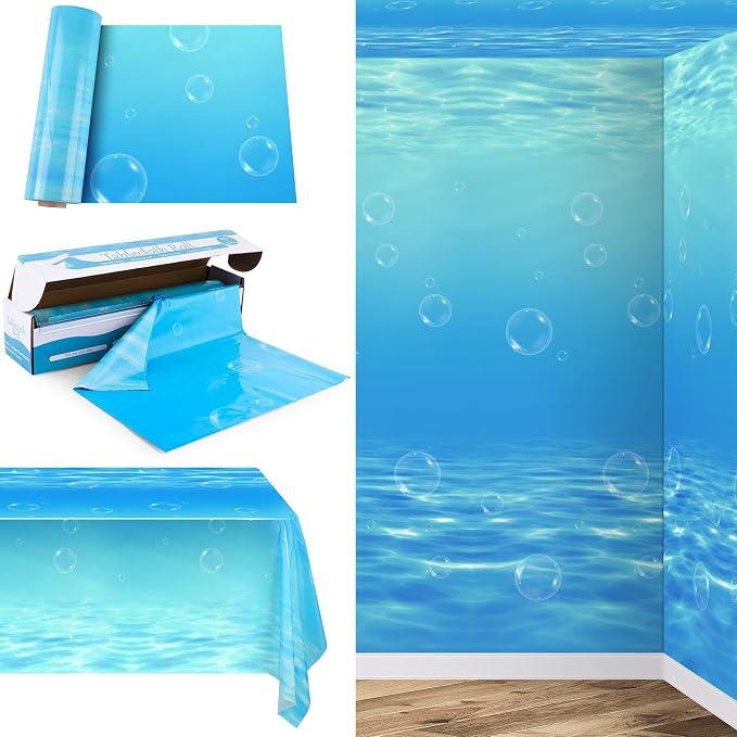 Kochorie 54 Inch x 100 Ft Ocean Waves Plastic Tablecloth Roll in Slide Cutter by Kochorie