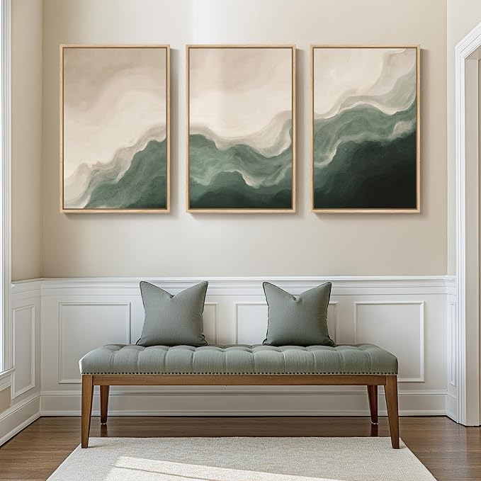Large Framed Green and Beige Abstract Wall Art - Image 4