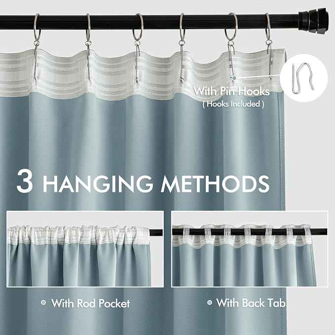 MIULEE Slate Blue Back Tab Blackout Curtains 63 Inch Length 2 Panels Set - Image 3