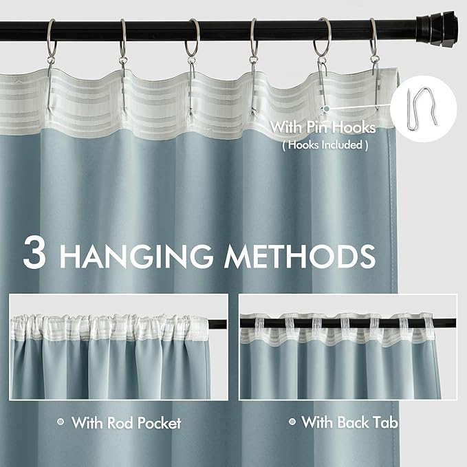 MIULEE Slate Blue Back Tab Blackout Curtains 90 Inches Long 2 Panels Set - Image 3