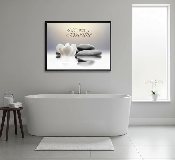 Floating Framed Zen Wall Art, Just Breathe Stone Poster Picture - Image 3