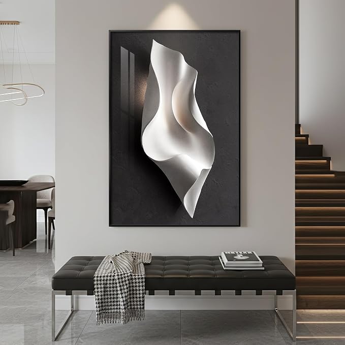 Framed Black and White Abstract Wall Art, Large Modern Elegant Prints Paintings - Image 4