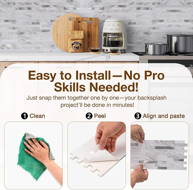 Peel and Stick Backsplash Tile Waterproof Removable PVC Wall Sticker 3D Faux - Image 5