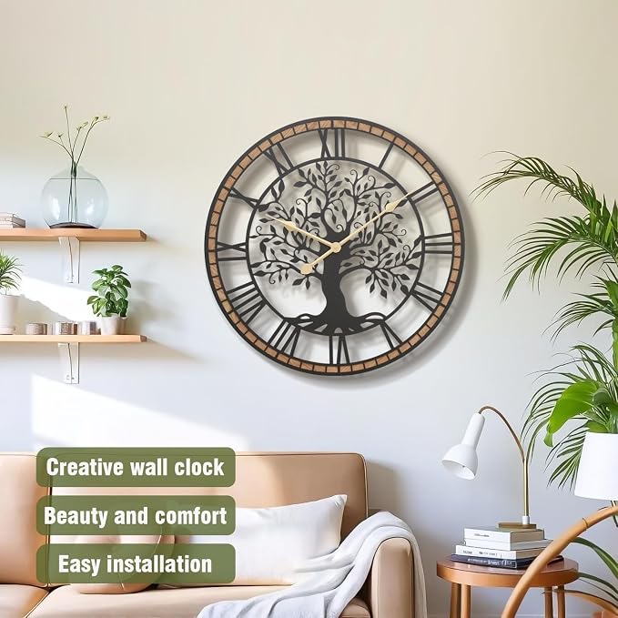 Micasso Rustic Large Wall Clock: 27Inch Farmhouse Tree of Life Metal - Image 2