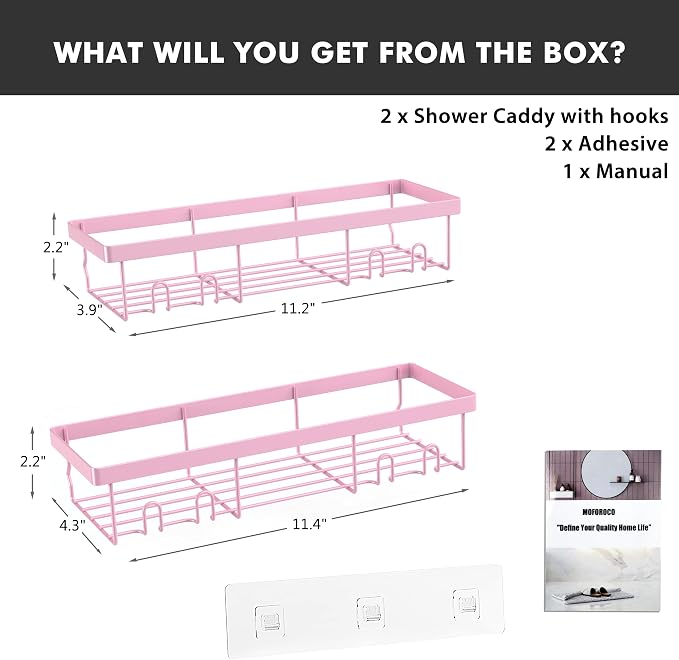 Moforoco Shower Caddy Shelf Organizer Rack, Self Adhesive Black Bathroom - Image 2