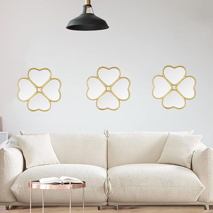 Small Decoritive Heart Wall Mirrors Set of 3, Decorative Four-Leaf Clover Mirror - Image 5