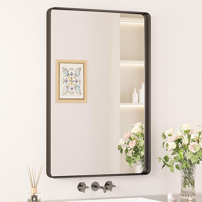 Keonjinn Black Bathroom Mirror for Vanity, Tempered Glass, Anti-Rust by Keonjinn