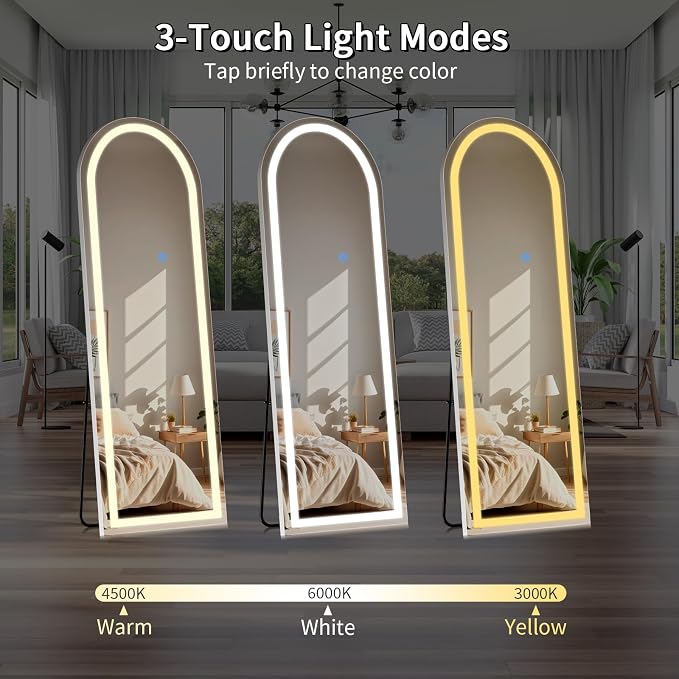 Koonmi LED Arched Full Length Mirror, Lighted Floor Mirrors - Image 4