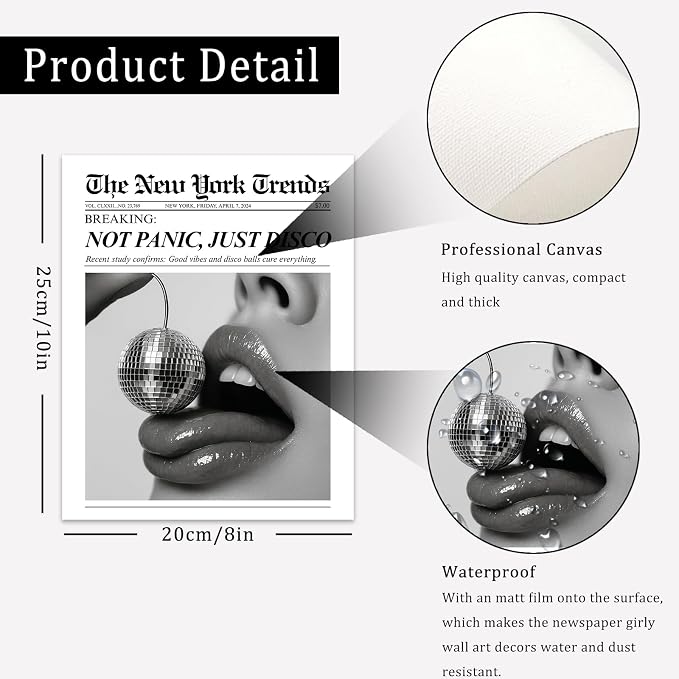 uniro Trendy Newspaper Wall Art Prints, Vintage Black & White Newspaper Wall - Image 7
