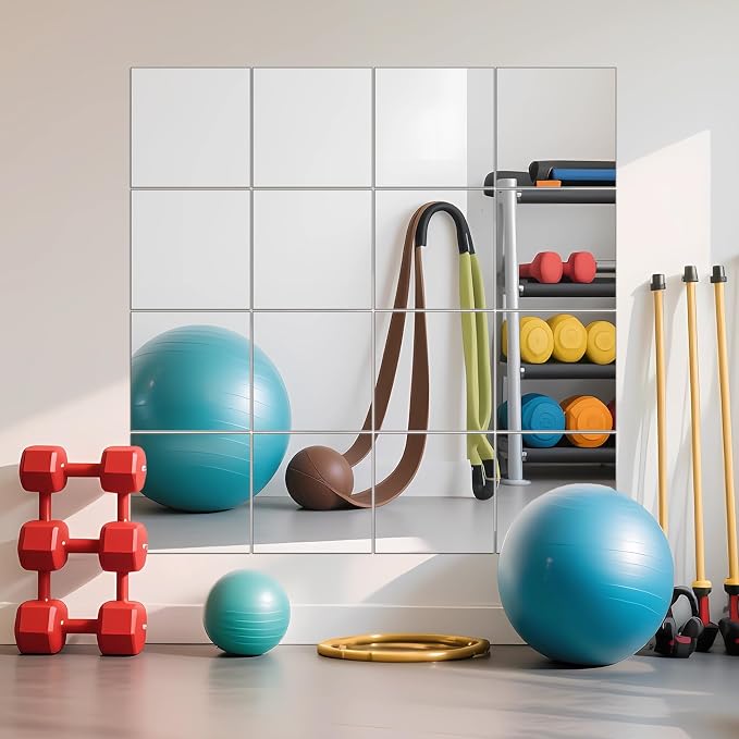 Ruomeng Home Gym Mirrors 12" x 12" x 16Pcs Wall Mounted Mirror Glass Frameless - Image 2