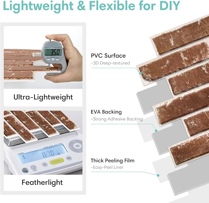 Commomy 3D Peel and Stick Brick, Ultralight Thin PVC Faux Brick Wall Panels - Image 4
