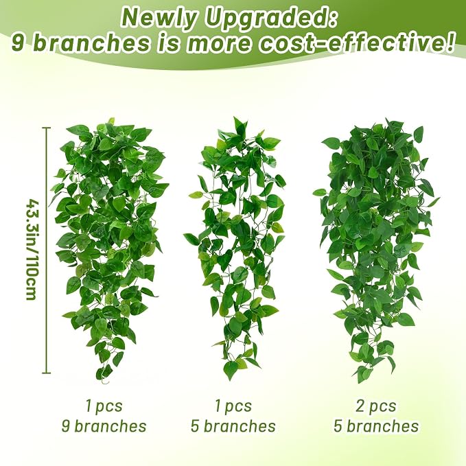 BLEUM CADE 4Pcs Fake Hanging Plants, 9 Branch Artificial Hanging Plant - Image 2
