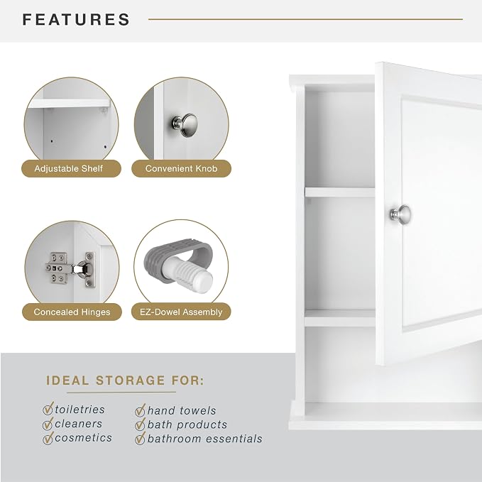MCS 23x16 White Medicine Cabinet Organizer, Wall Mounted Bathroom Cabinet - Image 4