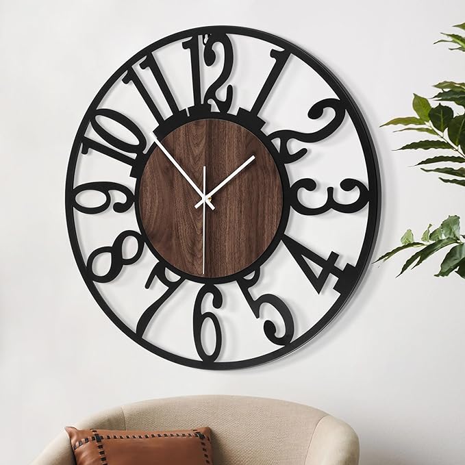 LEIKE Large Wall Clocks, Non Ticking, Battery Operated Rustic Round Modern Big - Image 5