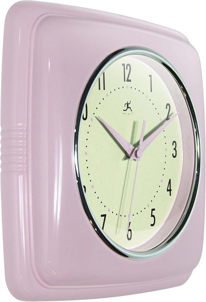 Infinity Instruments Square Retro Wall Clock, Pastel Pink - Image 2