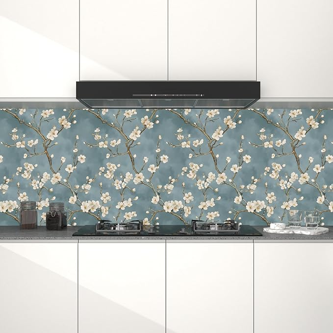 Vintage Floral Wallpaper Peel and Stick Blue White Flowers Contact Paper Vinyl - Image 3