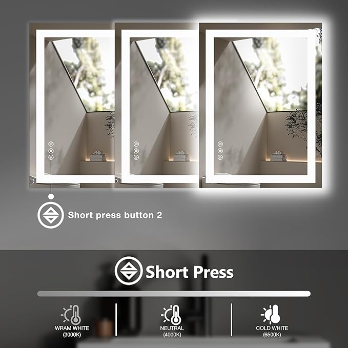 DUMOS 36.1"x48.1" LED Bathroom Mirror, Smart Anti-Fog Bathroom Vanity Mirror - Image 6