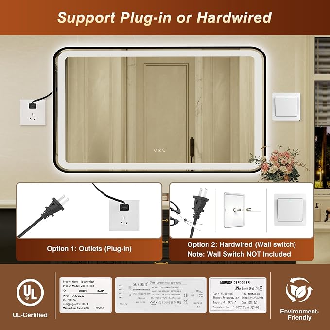 32x55 Inch LED Bathroom Mirror - Image 9