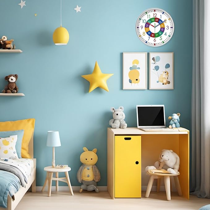 XFM Learning Clock for Kids Silent Non Ticking Battery Operated Colorful - Image 3