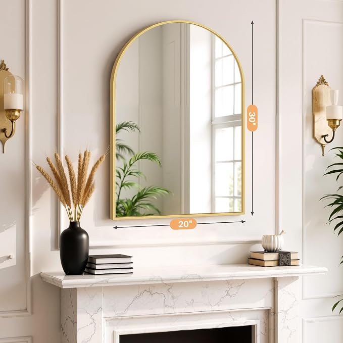 Bathroom Mirror for Wall, 30x20 Inch Arched Mirror, Matte Gold Metal Framed - Image 7